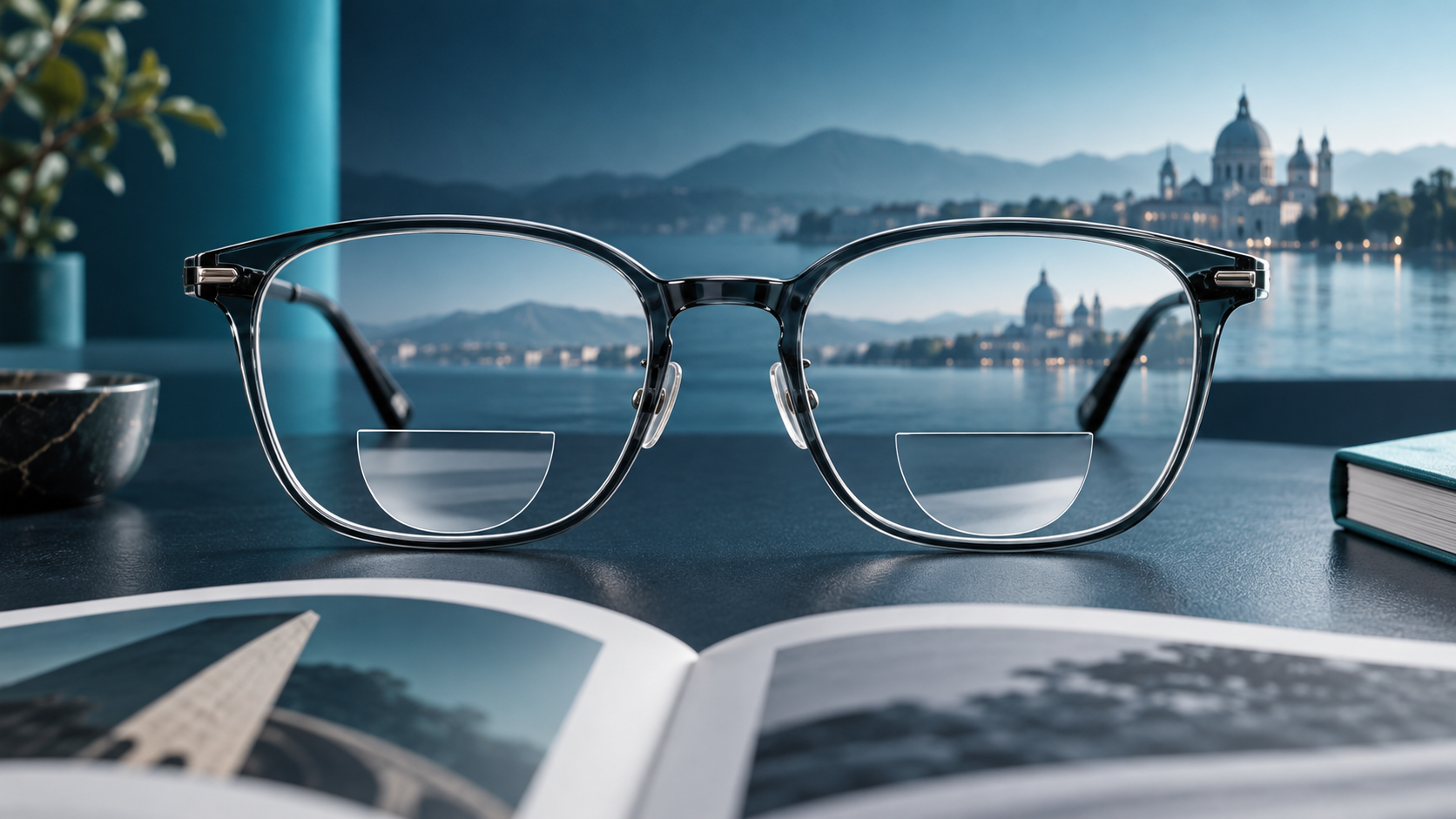 Bifocal eyeglass lenses with visible reading segments